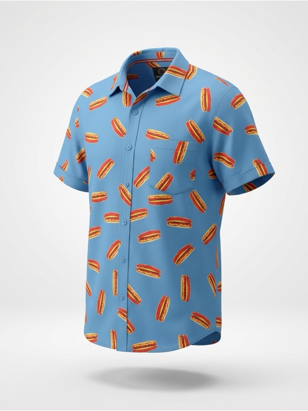 Light Blue Short-Sleeve Hot Dog Print Button-Down Shirt